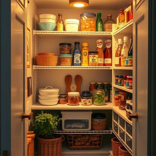 A well-stocked pantry with neatly organized essential ingredients, demonstrating an essential ingredient system