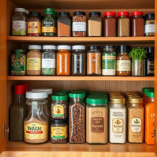 Organized spice rack with essential ingredients